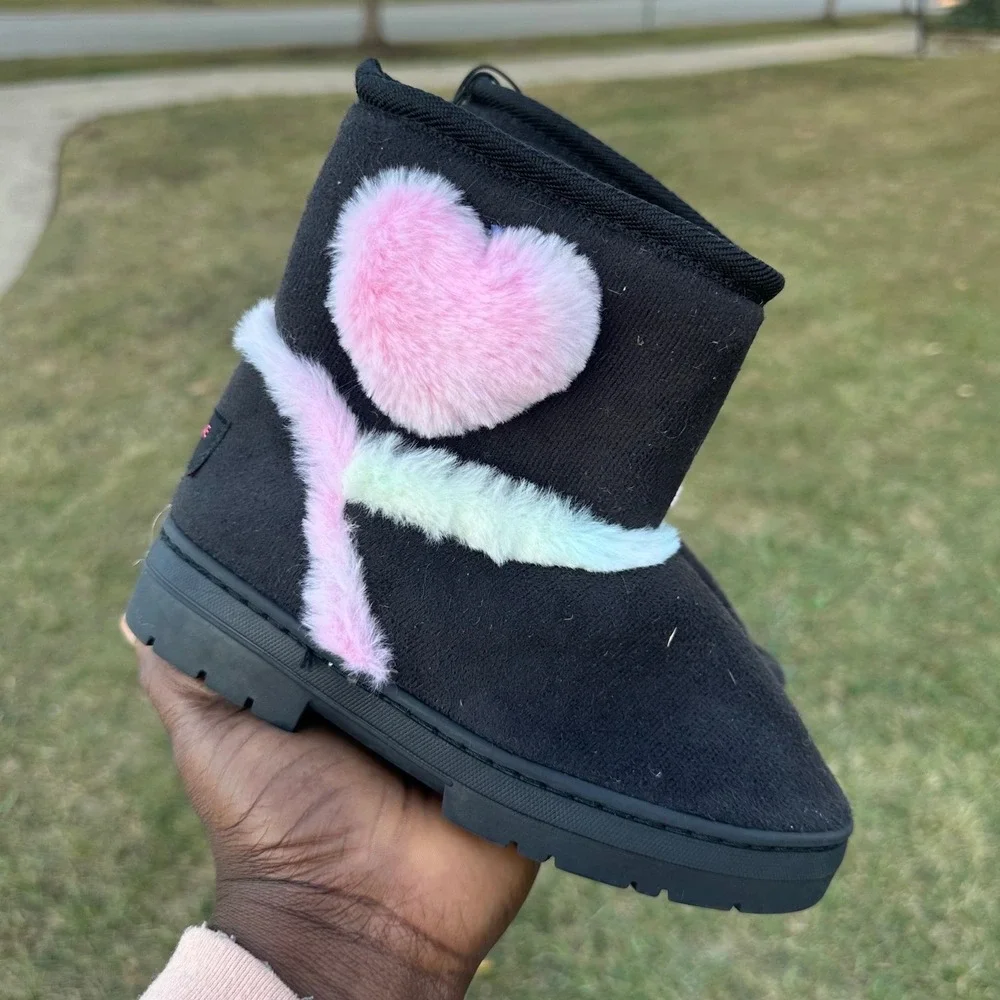 Rampage Little Girls Fur Heart Microsuede Boots Size 13‎ Black